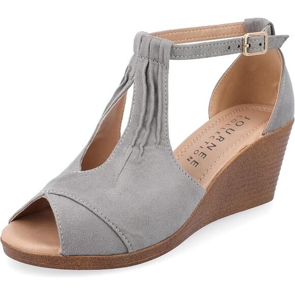 NWT Journee Women's Collection Kedzie Wedge Sandal, Grey, 6 - Picture 1 of 5